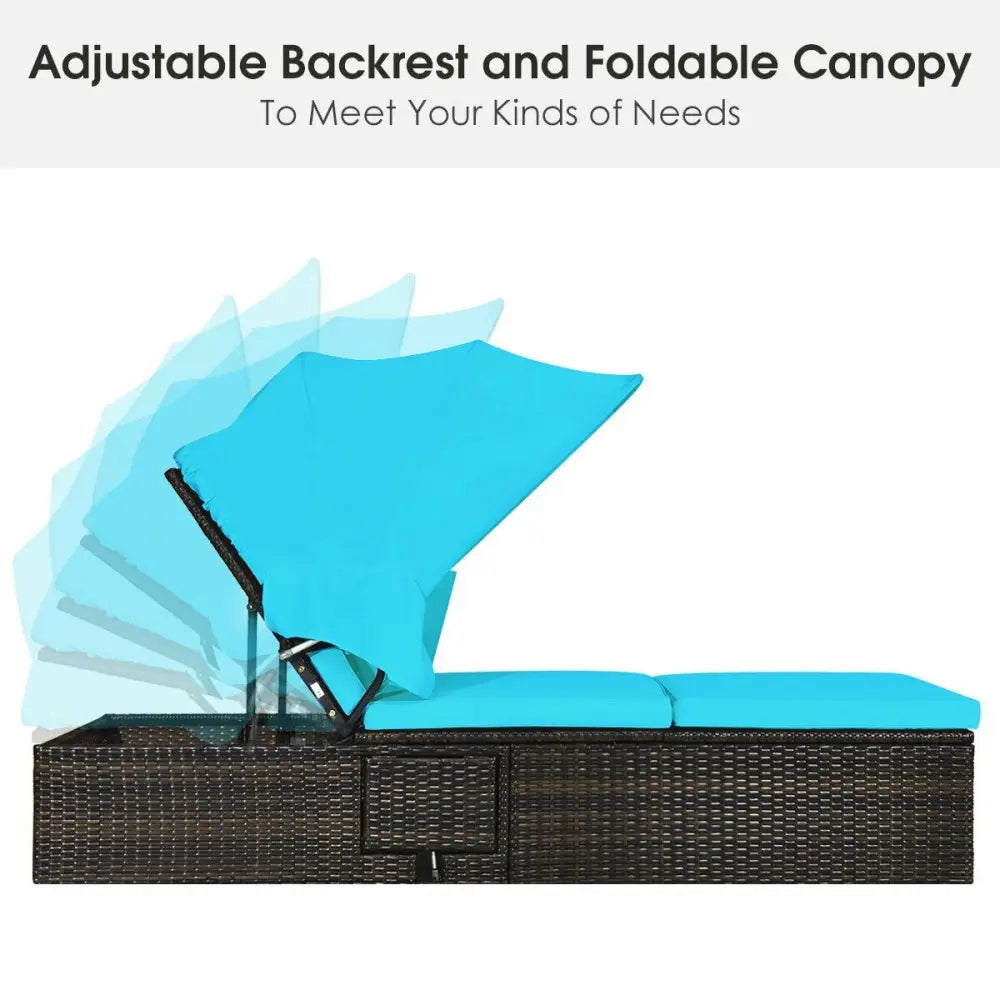 Outdoor Chaise Lounge Chair with Folding Canopy-Turquoise - Turquoise - Outdoor Chaise Lounges