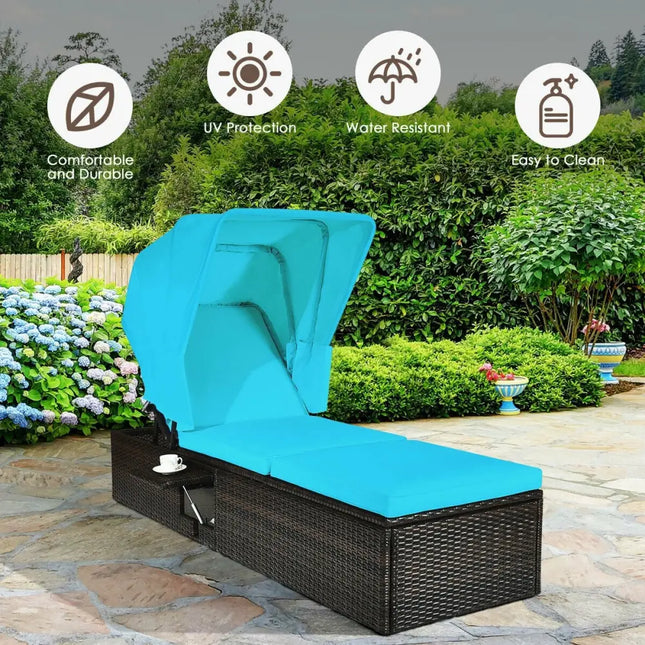 Outdoor Chaise Lounge Chair with Folding Canopy-Turquoise - Turquoise - Outdoor Chaise Lounges
