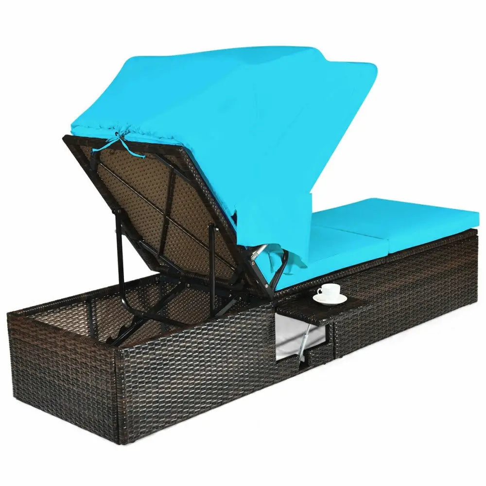 Outdoor Chaise Lounge Chair with Folding Canopy-Turquoise - Turquoise - Outdoor Chaise Lounges