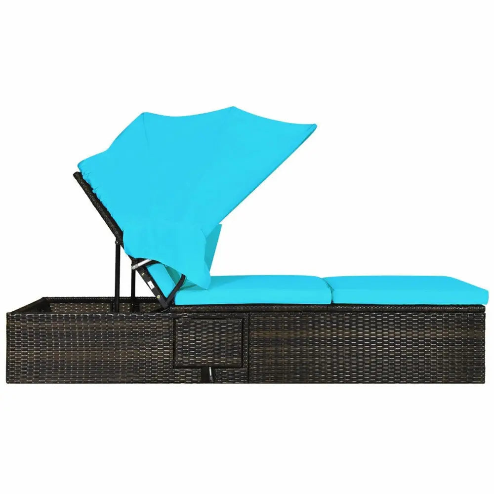 Outdoor Chaise Lounge Chair with Folding Canopy-Turquoise - Turquoise - Outdoor Chaise Lounges