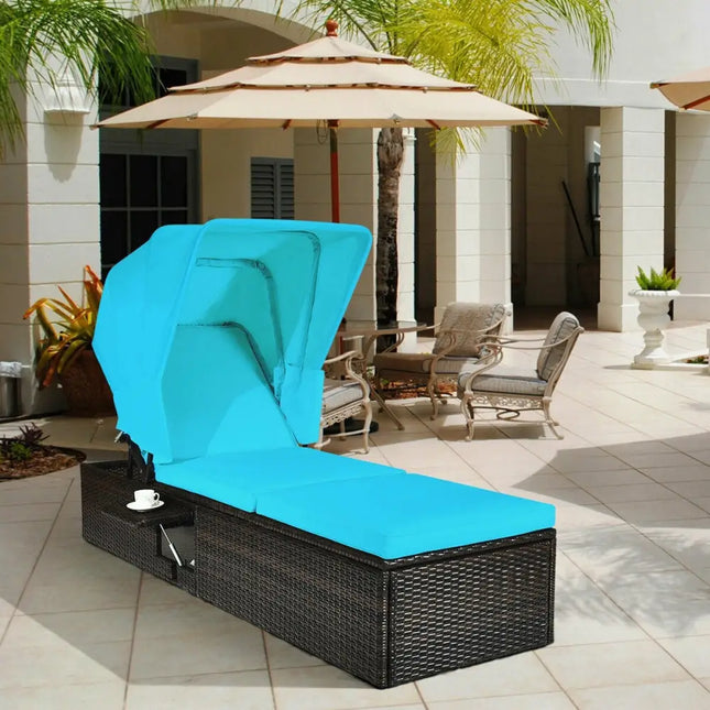 Outdoor Chaise Lounge Chair with Folding Canopy-Turquoise - Turquoise - Outdoor Chaise Lounges