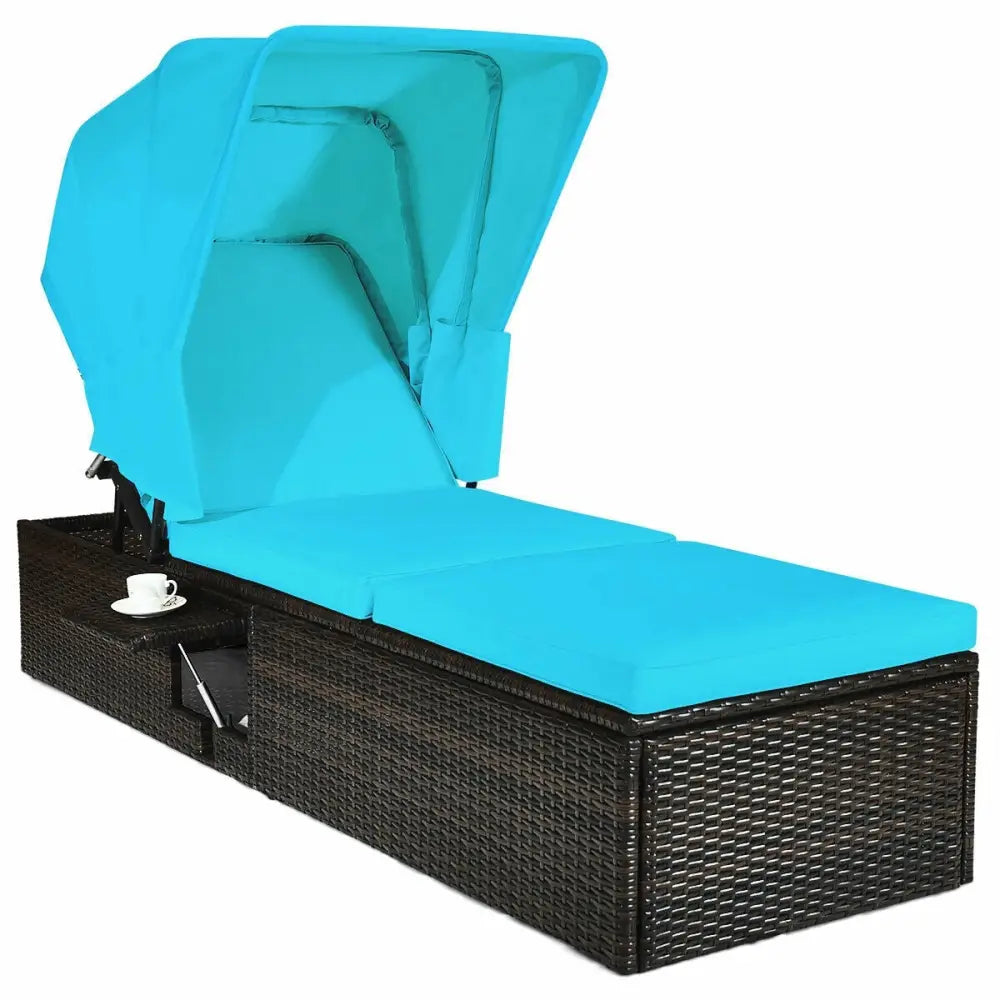 Outdoor Chaise Lounge Chair with Folding Canopy-Turquoise - Turquoise - Outdoor Chaise Lounges