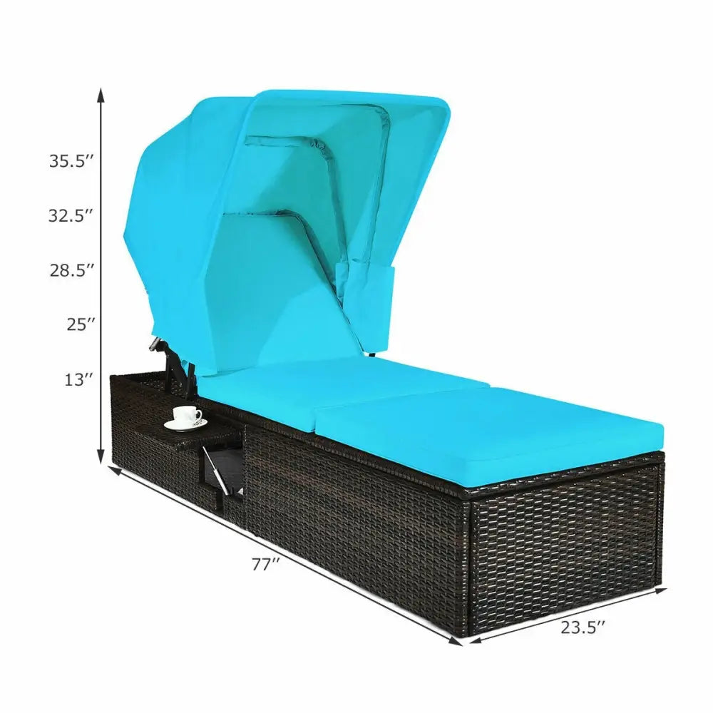 Outdoor Chaise Lounge Chair with Folding Canopy-Turquoise - Turquoise - Outdoor Chaise Lounges