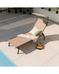 Outdoor Chaise Lounge Chair with Sunshade and 6 Adjustable Position-Brown - Brown - Outdoor Chaise Lounges