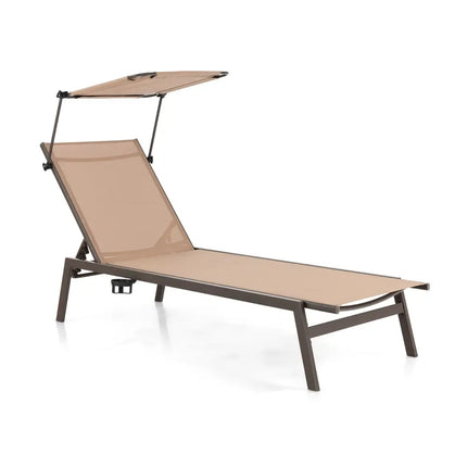 Outdoor Chaise Lounge Chair with Sunshade and 6 Adjustable Position-Brown - Brown - Outdoor Chaise Lounges