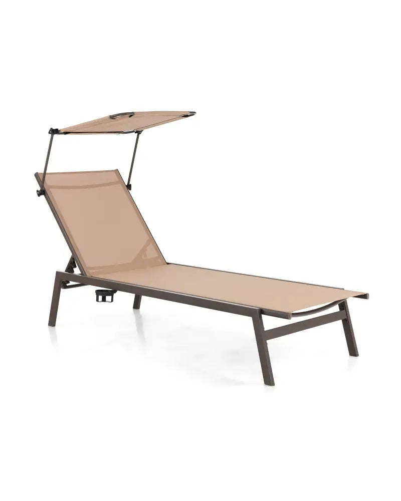 Outdoor Chaise Lounge Chair with Sunshade and 6 Adjustable Position-Brown - Brown - Outdoor Chaise Lounges
