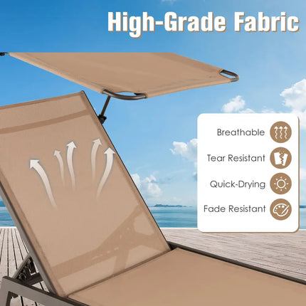Outdoor Chaise Lounge Chair with Sunshade and 6 Adjustable Position-Brown - Brown - Outdoor Chaise Lounges