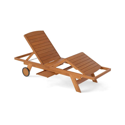 Outdoor Chaise Lounge Chair with Wheels 4-Position Patio Wood Recliner with Adjustable Backrest - Outdoor Chaise Lounges
