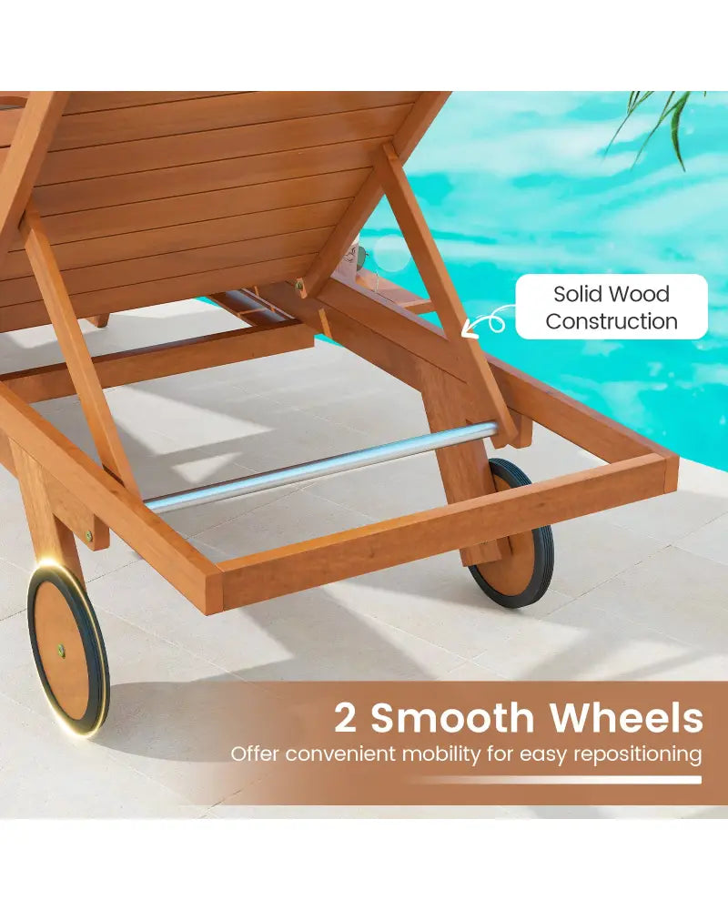 Outdoor Chaise Lounge Chair with Wheels 4-Position Patio Wood Recliner with Adjustable Backrest - Outdoor Chaise Lounges