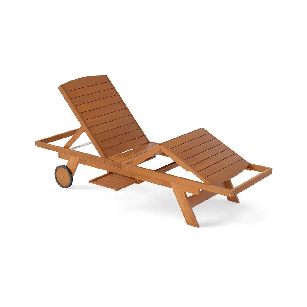 Outdoor Chaise Lounge Chair with Wheels 4-Position Patio Wood Recliner with Adjustable Backrest - Outdoor Chaise Lounges
