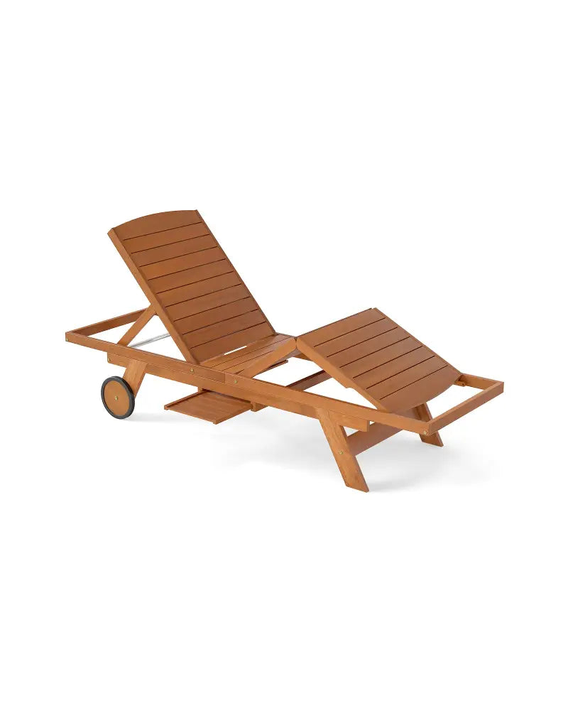 Outdoor Chaise Lounge Chair with Wheels 4-Position Patio Wood Recliner with Adjustable Backrest - Outdoor Chaise Lounges
