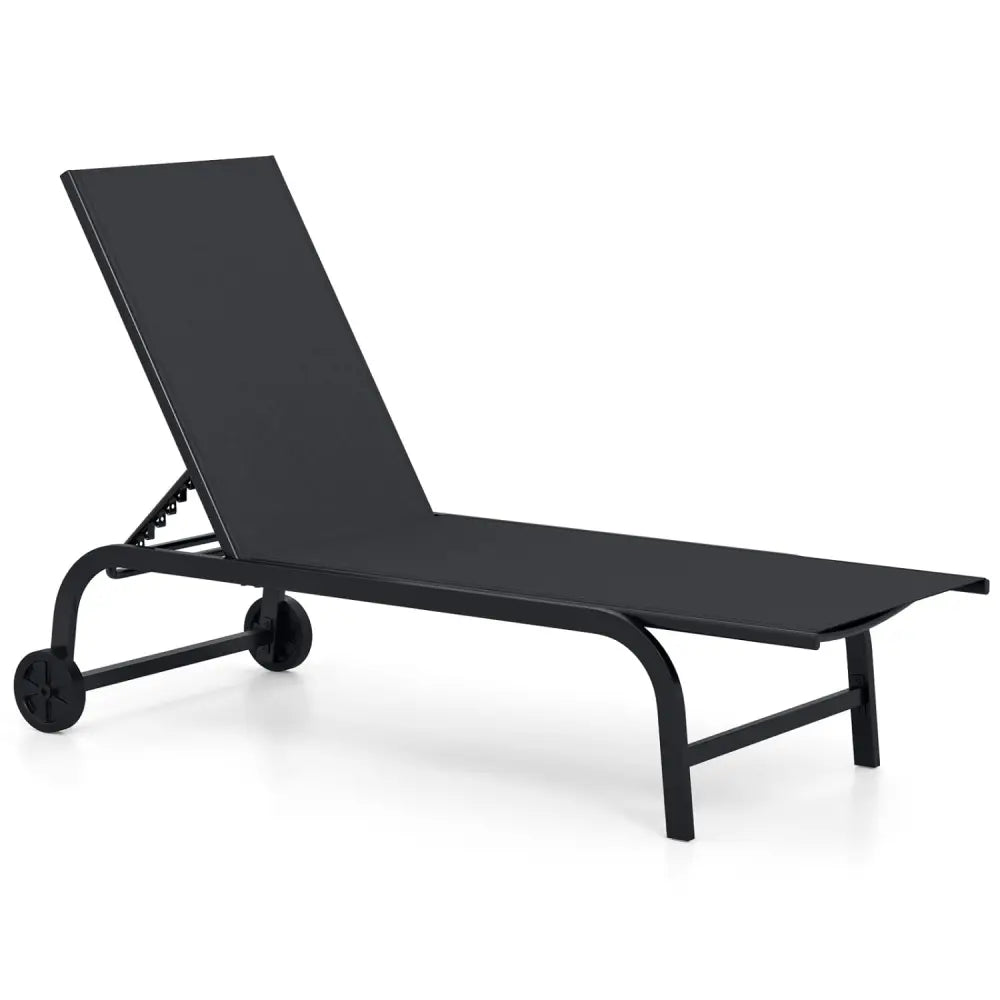 Outdoor Chaise Lounge Chair with Wheels and Metal Frame-Black - Black - Outdoor Chaise Lounges