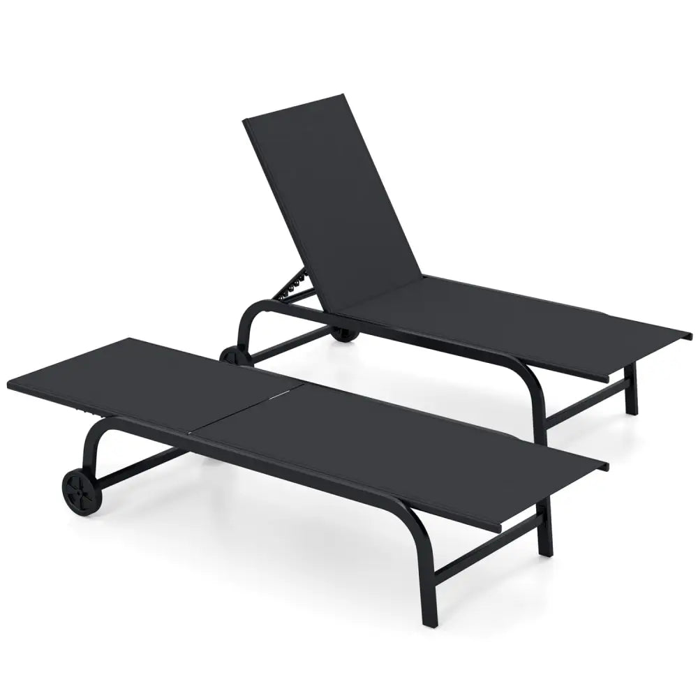 Outdoor Chaise Lounge Chair with Wheels and Metal Frame-Black - Black - Outdoor Chaise Lounges