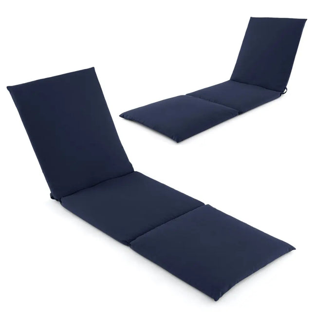 Outdoor Chaise Lounge Cushion Patio Furniture Folding Pad with Fixing Straps-Navy - Navy - Outdoor Furniture Accessories