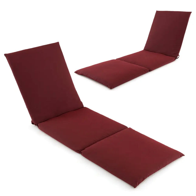 Outdoor Chaise Lounge Cushion Patio Furniture Folding Pad with Fixing Straps-Red - Red - Outdoor Furniture Accessories