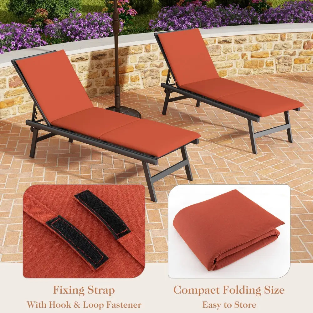 Outdoor Chaise Lounge Cushion Patio Furniture Folding Pad with Fixing Straps-Orange - Orange - Outdoor Furniture