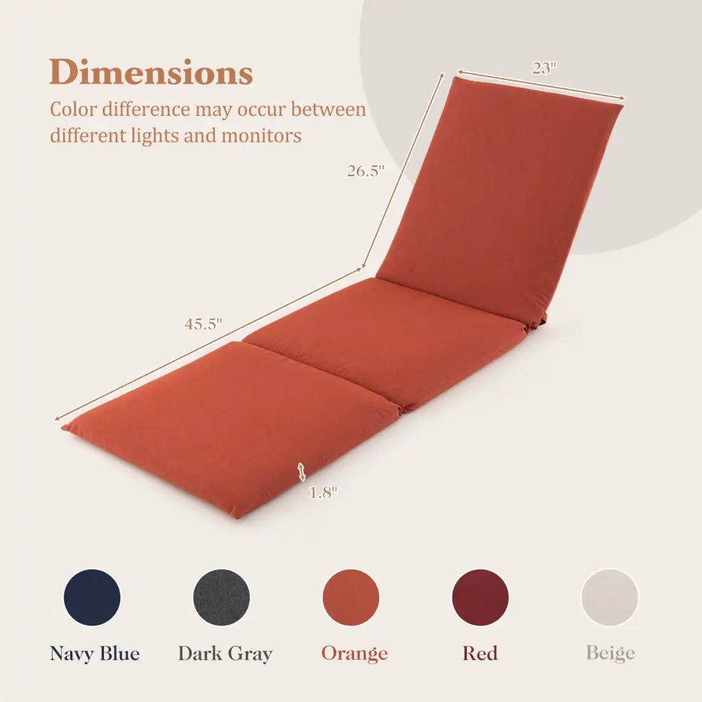 Outdoor Chaise Lounge Cushion Patio Furniture Folding Pad with Fixing Straps-Orange - Orange - Outdoor Furniture