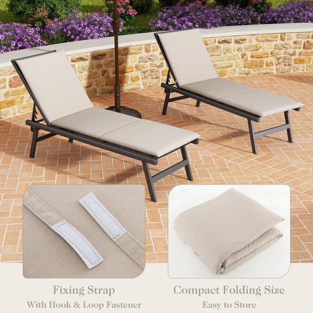 Outdoor Chaise Lounge Cushion Patio Furniture Folding Pad with Fixing Straps-Beige - Beige - Outdoor Furniture