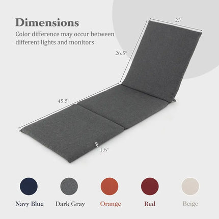 Outdoor Chaise Lounge Cushion Patio Furniture Folding Pad with Fixing Straps-Dark Gray - Dark Gray - Outdoor Furniture