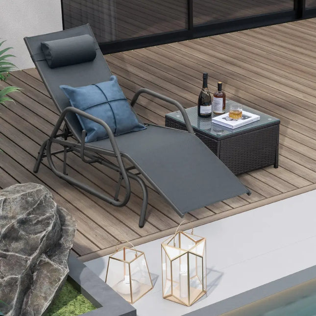 Outdoor Chaise Lounge Glider Chair with Armrests and Pillow-Gray - Gray - Outdoor Chaise Lounges