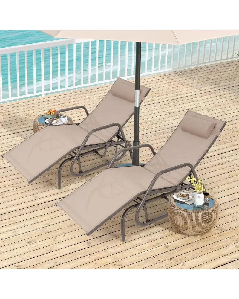 Outdoor Chaise Lounge Glider Chair with Armrests and Pillow-Rustic Brown - Rustic Brown - Outdoor Chaise Lounges