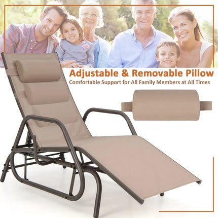 Outdoor Chaise Lounge Glider Chair with Armrests and Pillow-Rustic Brown - Rustic Brown - Outdoor Chaise Lounges