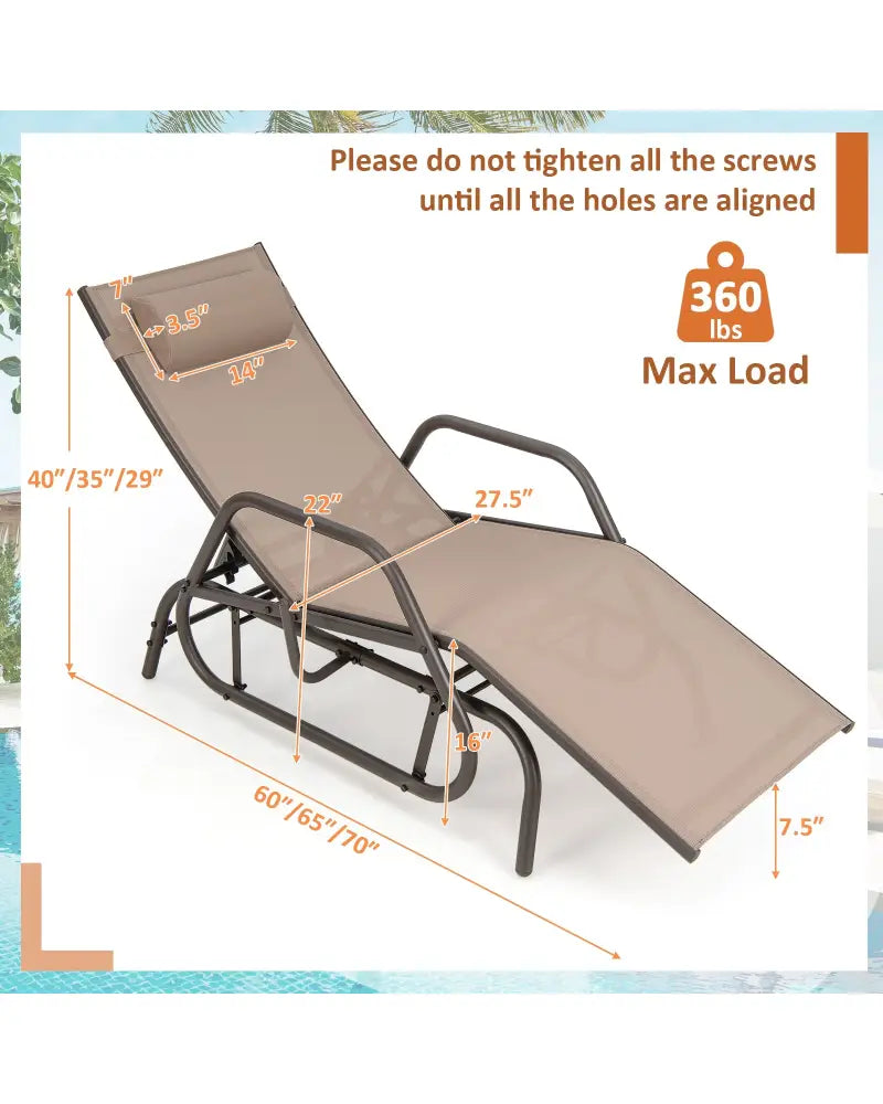 Outdoor Chaise Lounge Glider Chair with Armrests and Pillow-Rustic Brown - Rustic Brown - Outdoor Chaise Lounges