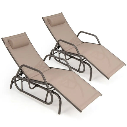 Outdoor Chaise Lounge Glider Chair with Armrests and Pillow-Rustic Brown - Rustic Brown - Outdoor Chaise Lounges