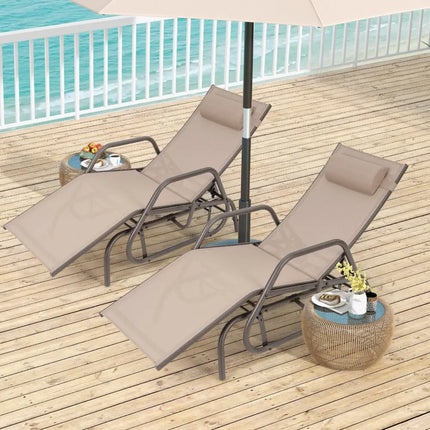 Outdoor Chaise Lounge Glider Chair with Armrests and Pillow-Rustic Brown - Rustic Brown - Outdoor Chaise Lounges