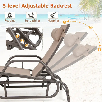 Outdoor Chaise Lounge Glider Chair with Armrests and Pillow-Rustic Brown - Rustic Brown - Outdoor Chaise Lounges