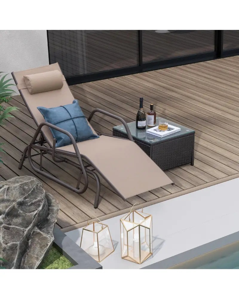 Outdoor Chaise Lounge Glider Chair with Armrests and Pillow-Rustic Brown - Rustic Brown - Outdoor Chaise Lounges