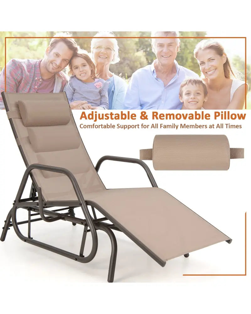 Outdoor Chaise Lounge Glider Chair with Armrests and Pillow-Rustic Brown - Rustic Brown - Outdoor Chaise Lounges