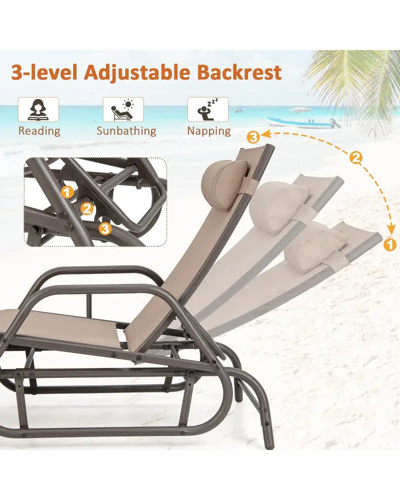 Outdoor Chaise Lounge Glider Chair with Armrests and Pillow-Rustic Brown - Rustic Brown - Outdoor Chaise Lounges