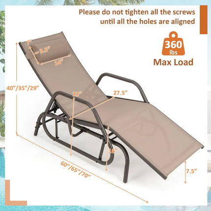 Outdoor Chaise Lounge Glider Chair with Armrests and Pillow-Rustic Brown - Rustic Brown - Outdoor Chaise Lounges