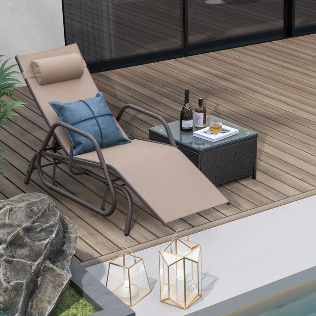 Outdoor Chaise Lounge Glider Chair with Armrests and Pillow-Rustic Brown - Rustic Brown - Outdoor Chaise Lounges