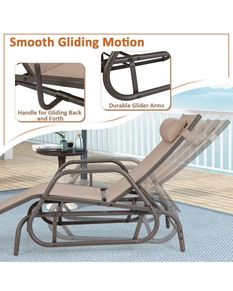 Outdoor Chaise Lounge Glider Chair with Armrests and Pillow-Rustic Brown - Rustic Brown - Outdoor Chaise Lounges
