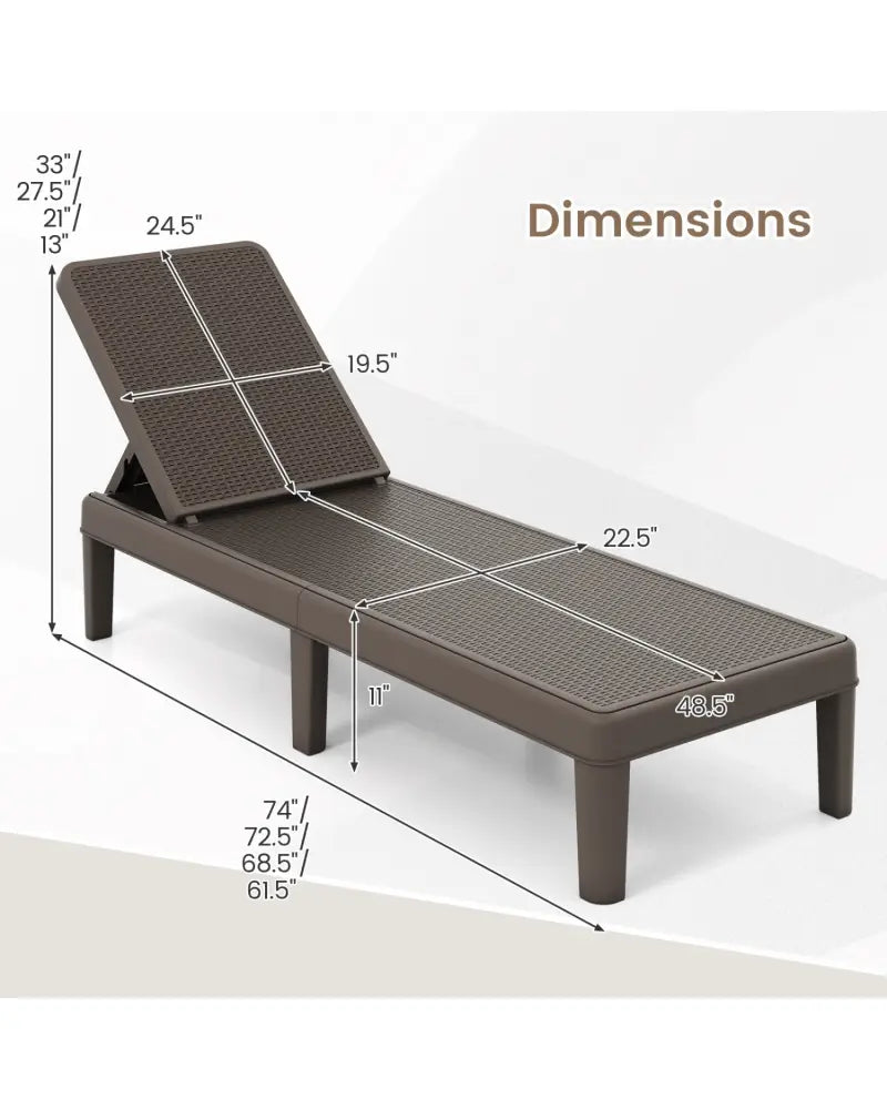 Outdoor Chaise Lounger Chair with Waterproof Rattan Textured PP Surface and 330 lbs Capacity-Brown - Brown - Outdoor