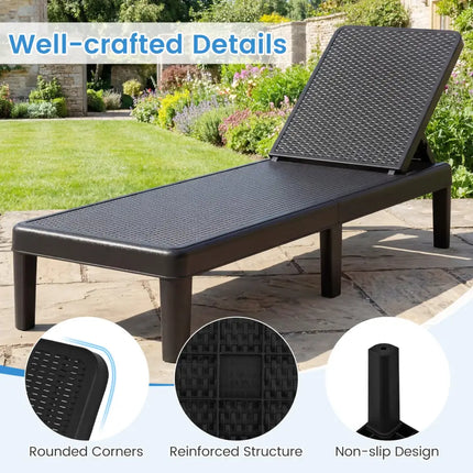 Outdoor Chaise Lounger Chair with Waterproof Rattan Textured PP Surface Set of 2-Black - Black - Outdoor Chaise Lounges