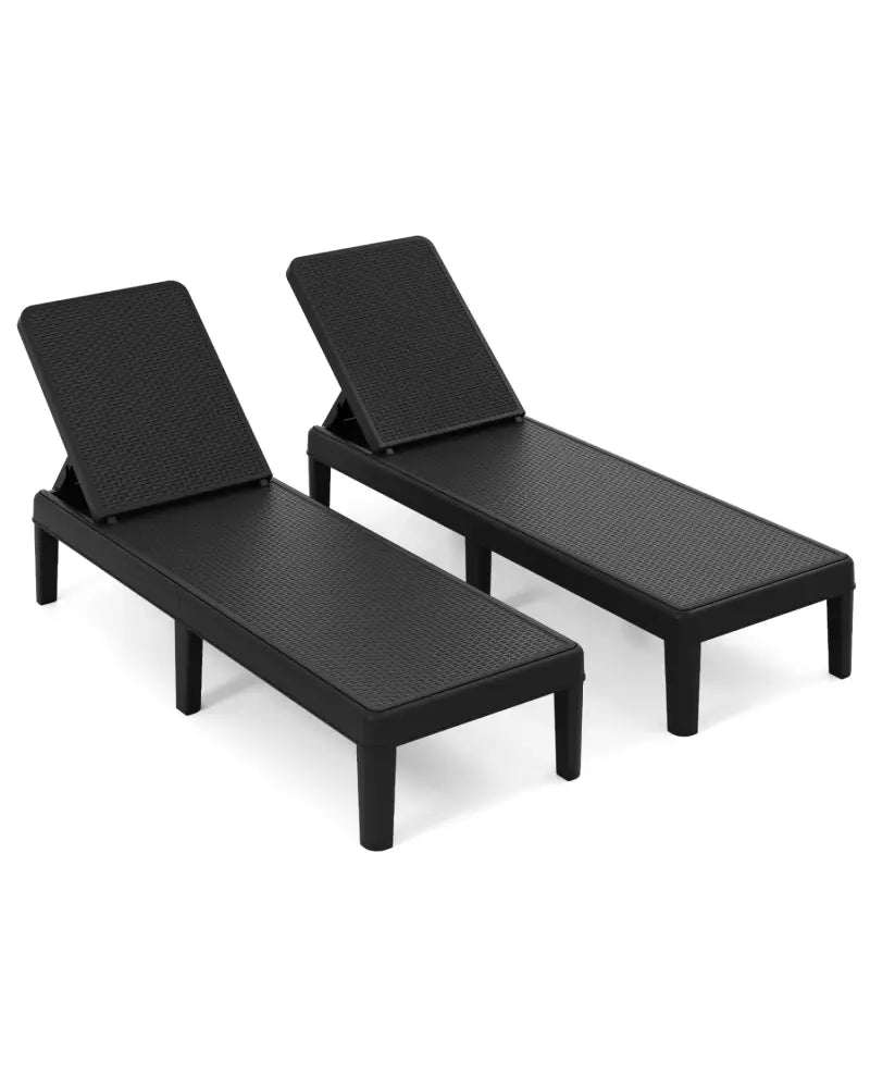 Outdoor Chaise Lounger Chair with Waterproof Rattan Textured PP Surface Set of 2-Black - Black - Outdoor Chaise Lounges