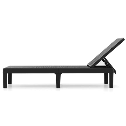Outdoor Chaise Lounger Chair with Waterproof Rattan Textured PP Surface Set of 2-Black - Black - Outdoor Chaise Lounges