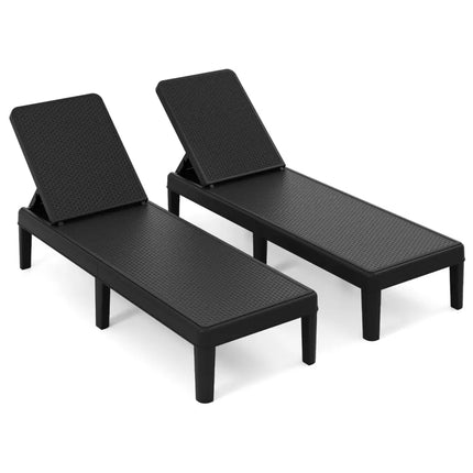 Outdoor Chaise Lounger Chair with Waterproof Rattan Textured PP Surface Set of 2-Black - Black - Outdoor Chaise Lounges