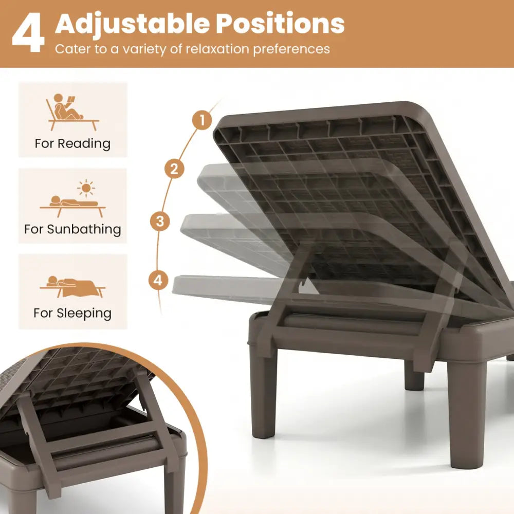 Outdoor Chaise Lounger Chair with Waterproof Rattan Textured PP Surface Set of 2-Brown - Brown - Outdoor Chaise Lounges