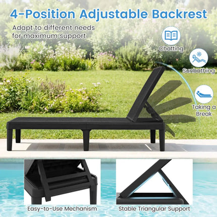 Outdoor Chaise Lounger Chair with Waterproof Rattan Textured PP Surface Set of 2-Black - Black - Outdoor Chaise Lounges