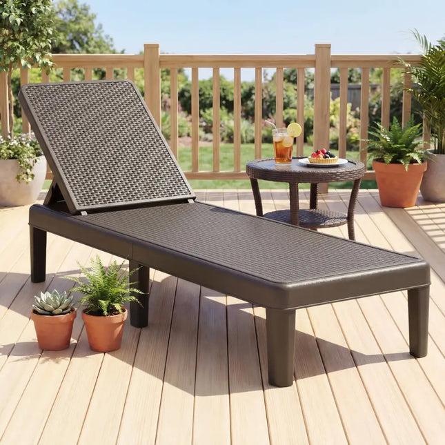Outdoor Chaise Lounger Chair with Waterproof Rattan Textured PP Surface and 330 lbs Capacity-Brown - Brown - Outdoor