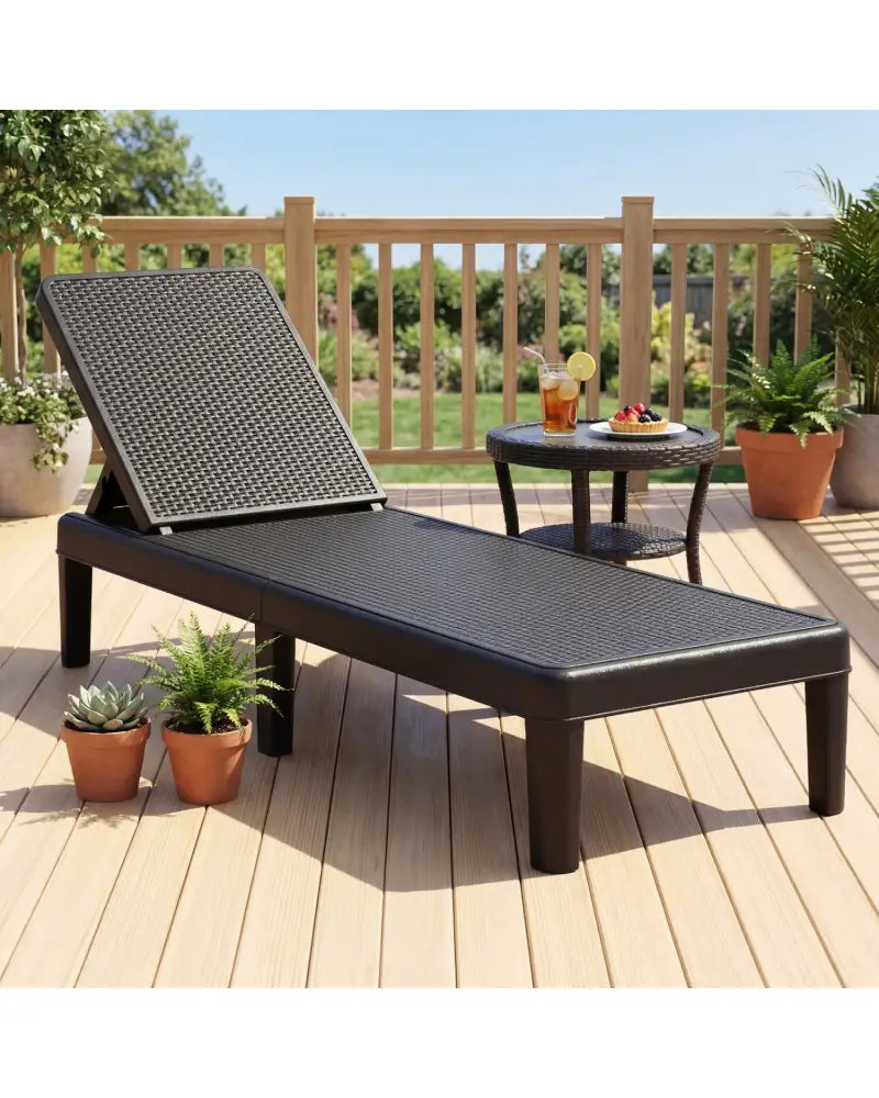Outdoor Chaise Lounger Chair with Waterproof Rattan Textured PP Surface Set of 2-Black - Black - Outdoor Chaise Lounges