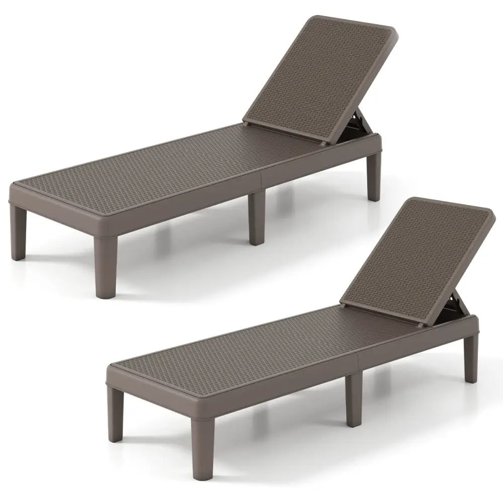 Outdoor Chaise Lounger Chair with Waterproof Rattan Textured PP Surface Set of 2-Brown - Brown - Outdoor Chaise Lounges