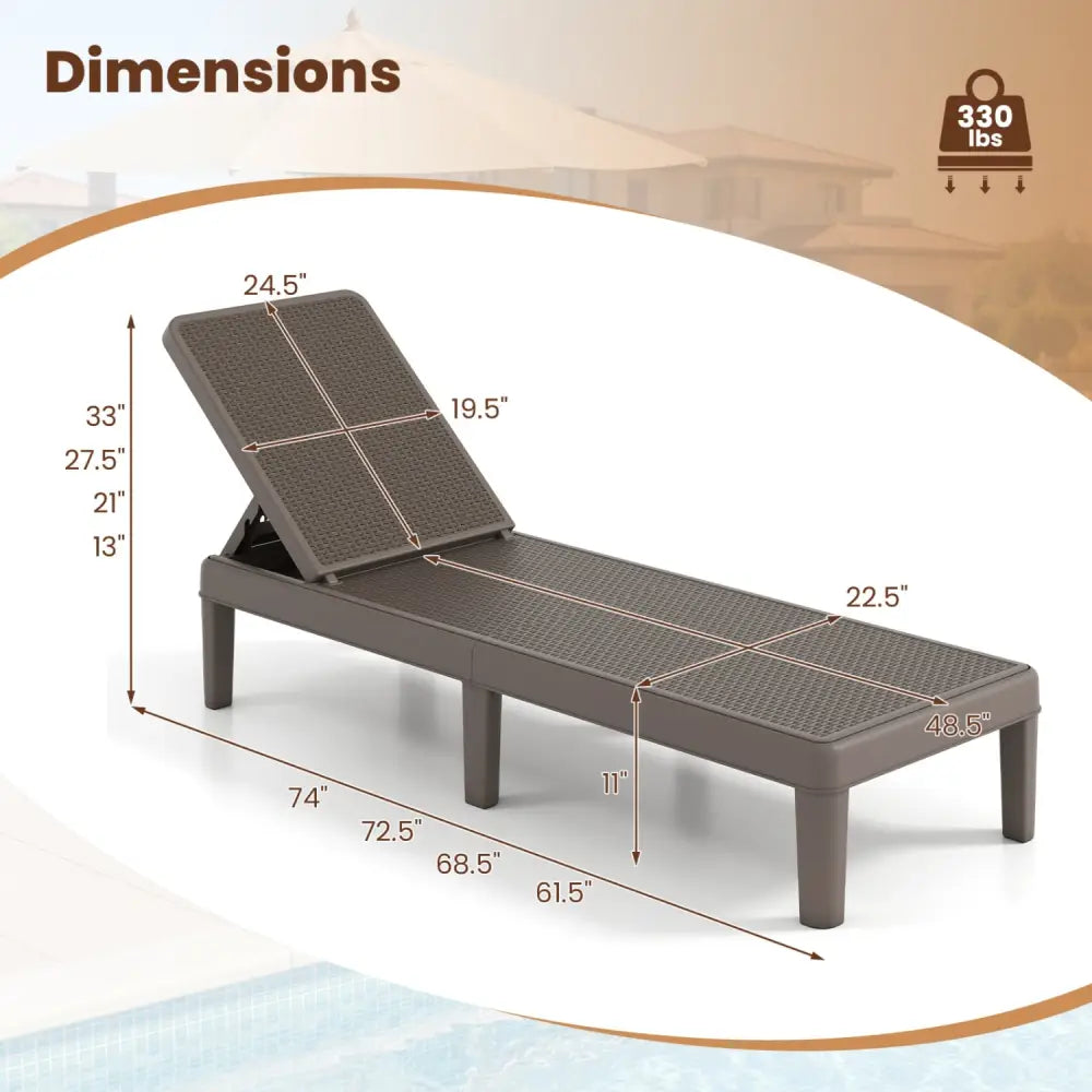 Outdoor Chaise Lounger Chair with Waterproof Rattan Textured PP Surface Set of 2-Brown - Brown - Outdoor Chaise Lounges