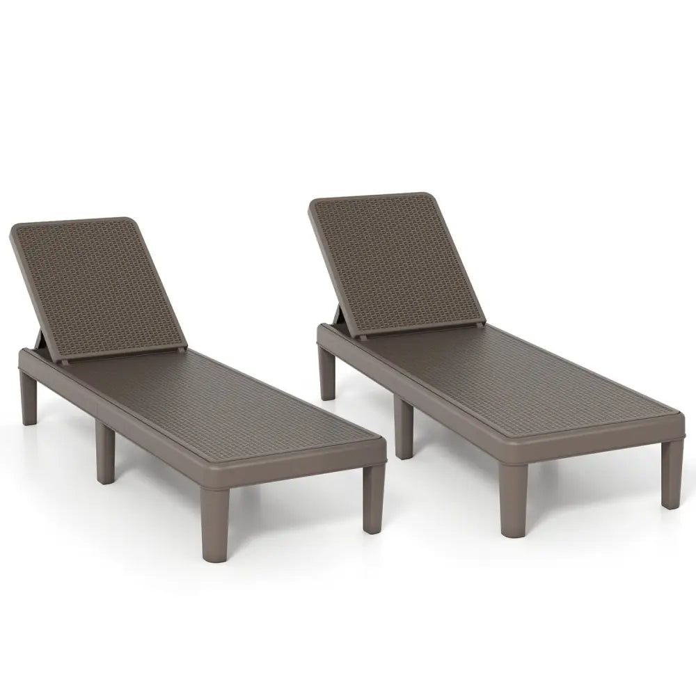 Outdoor Chaise Lounger Chair with Waterproof Rattan Textured PP Surface Set of 2-Brown - Brown - Outdoor Chaise Lounges