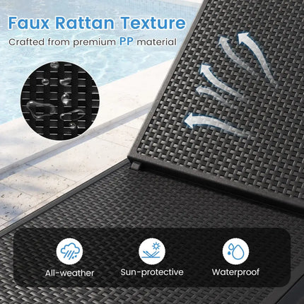 Outdoor Chaise Lounger Chair with Waterproof Rattan Textured PP Surface Set of 2-Black - Black - Outdoor Chaise Lounges