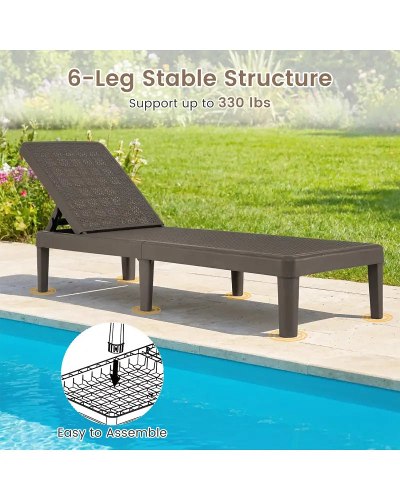 Outdoor Chaise Lounger Chair with Waterproof Rattan Textured PP Surface and 330 lbs Capacity-Brown - Brown - Outdoor